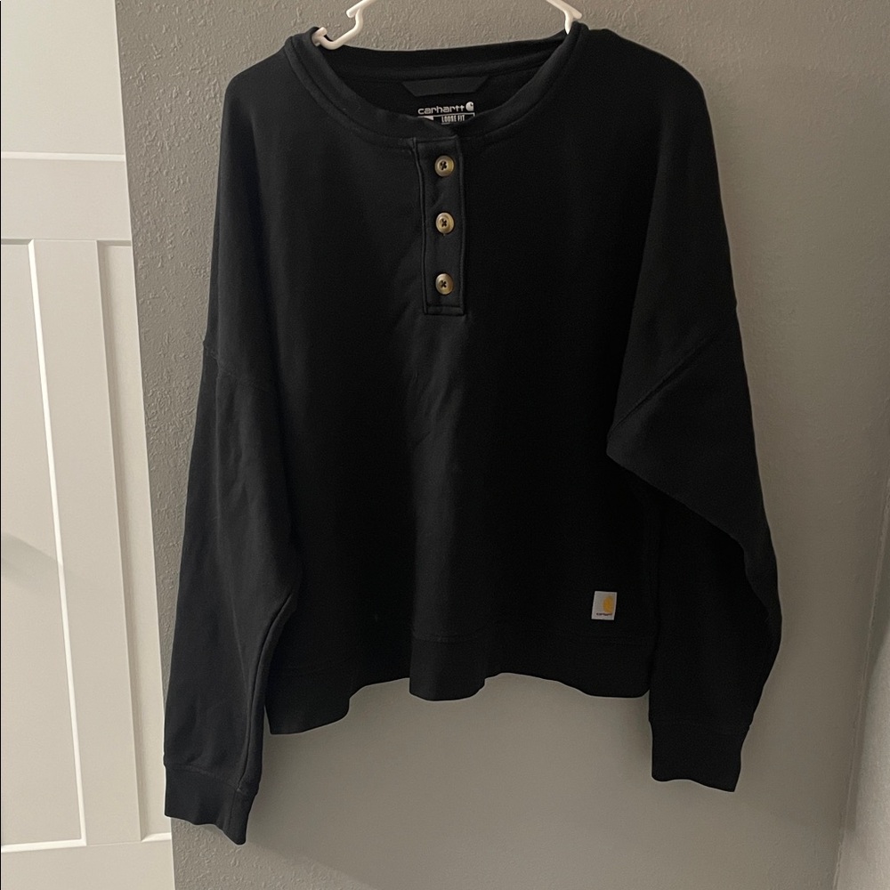 Carhartt Black Henley Pullover Sweatshirt with Button Placket